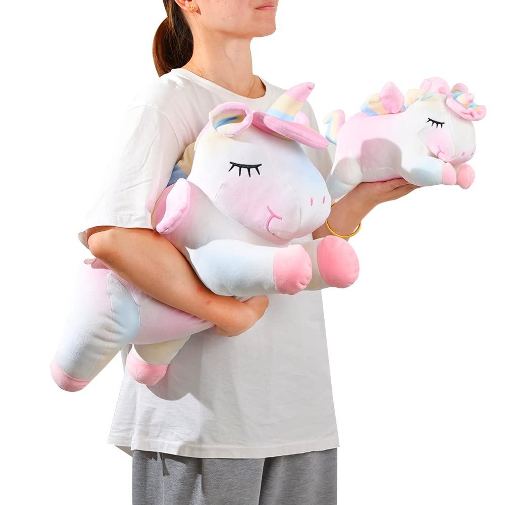 AIXINI 11.8 Inch Rainbow Unicorn Plush Pillow - Soft Stuffed Animal Toy for Girls