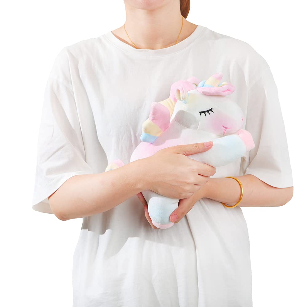 AIXINI 11.8 Inch Rainbow Unicorn Plush Pillow - Soft Stuffed Animal Toy for Girls