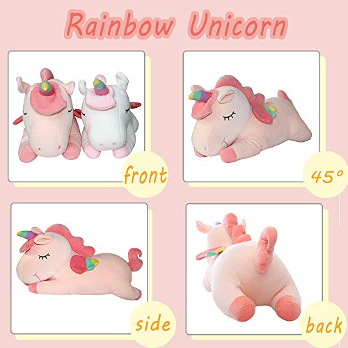 AIXINI Plush Unicorn Pillow 11.8 Inch - Soft Pink Stuffed Animal with Rainbow Wings