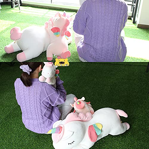 AIXINI Plush Unicorn Pillow 11.8 Inch - Soft Pink Stuffed Animal with Rainbow Wings