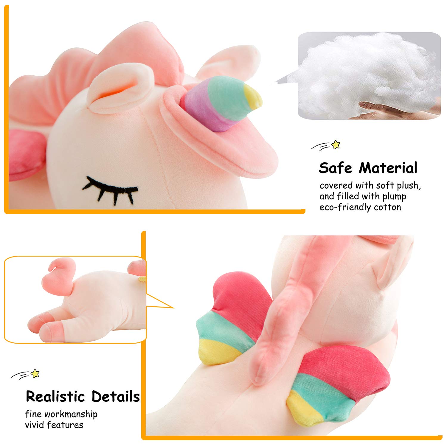 AIXINI Plush Unicorn Pillow 11.8 Inch - Soft Pink Stuffed Animal with Rainbow Wings