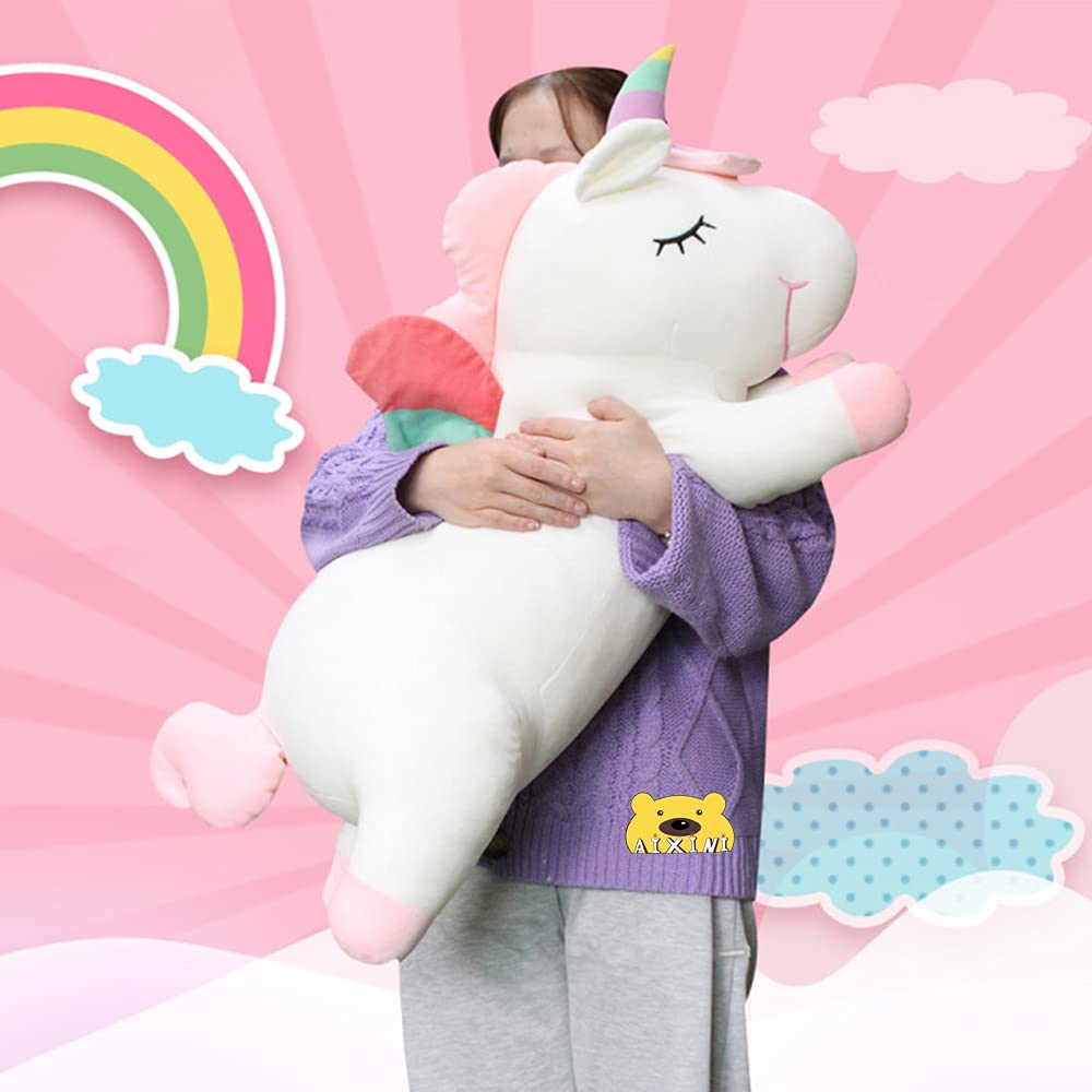 AIXINI Plush Unicorn Pillow 11.8 Inch - Soft Pink Stuffed Animal with Rainbow Wings
