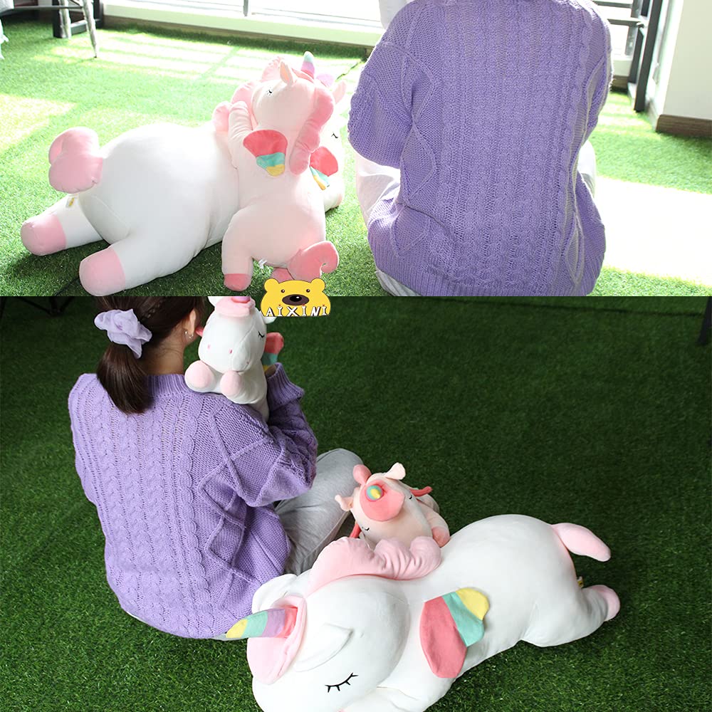 AIXINI Plush Unicorn Pillow 11.8 Inch - Soft Pink Stuffed Animal with Rainbow Wings