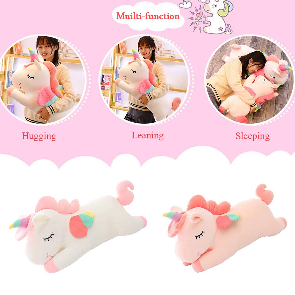 AIXINI Plush Unicorn Pillow 11.8 Inch - Soft Pink Stuffed Animal with Rainbow Wings