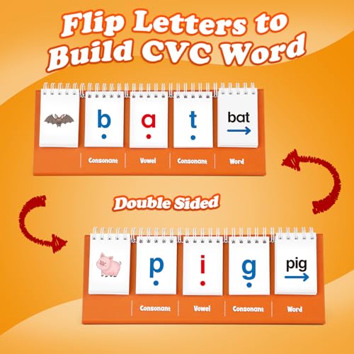 Aizweb CVC Word Games for Kindergarten – Phonics Flash Cards with 70 Cards & 40 Pictures, Learn to Read Spelling Toy