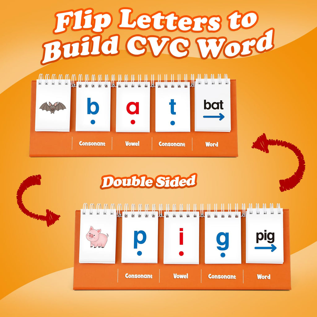 Aizweb CVC Word Games for Kindergarten – Phonics Flash Cards with 70 Cards & 40 Pictures, Learn to Read Spelling Toy