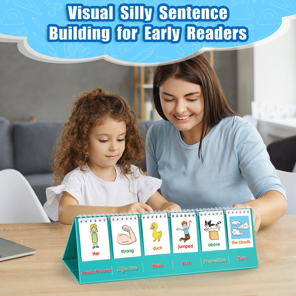 Aizweb Silly Sentence Building Flip Chart for Kids – Learn to Read & Write with Fun Sentence Strips, Speech Therapy Toy for Preschool to 2nd Grade