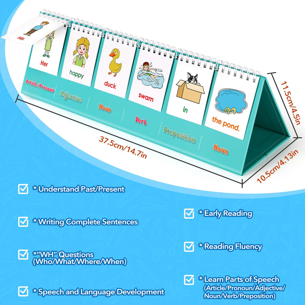 Aizweb Silly Sentence Building Flip Chart for Kids – Learn to Read & Write with Fun Sentence Strips, Speech Therapy Toy for Preschool to 2nd Grade