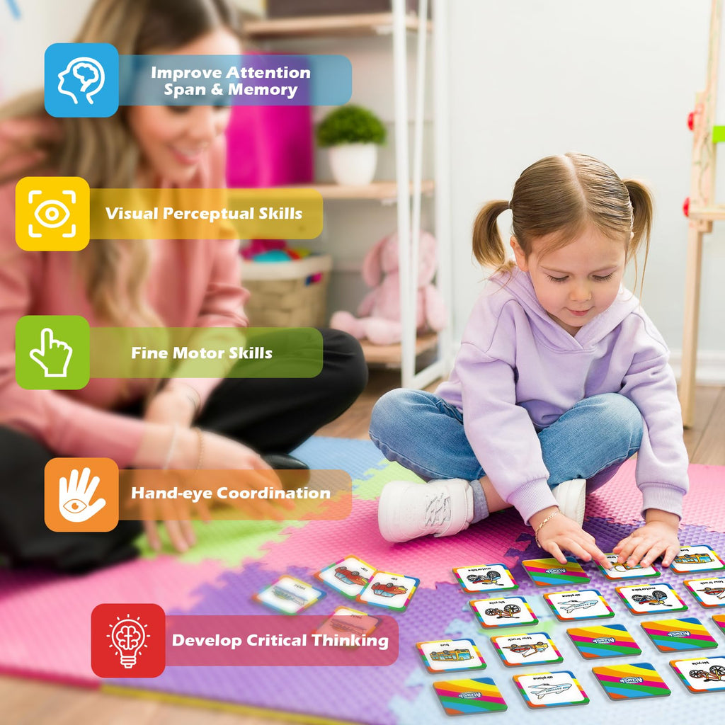 Aizweb Vehicle Match Game – 48-Piece Memory Card Game for Toddlers Ages 3-6, Preschool Learning Activity