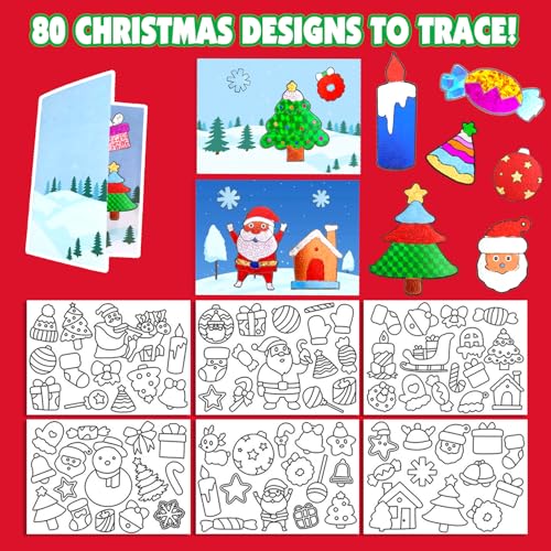 AJAZPER Christmas Foil Craft Kit for Kids – 100 Foil Sheets, 80 Stickers, 10 Cards & Envelopes, Mess-Free DIY Art Set for Ages 4-8