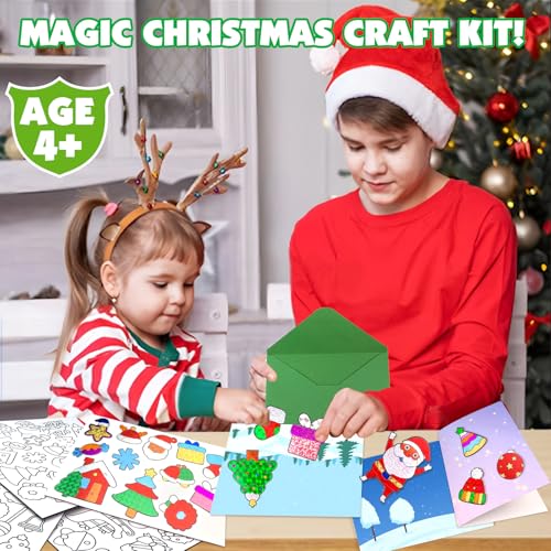 AJAZPER Christmas Foil Craft Kit for Kids – 100 Foil Sheets, 80 Stickers, 10 Cards & Envelopes, Mess-Free DIY Art Set for Ages 4-8
