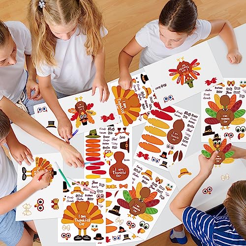 AKEROCK Make-a-Turkey Thanksgiving Sticker Crafts for Kids - 36 Sheets, 4 Designs