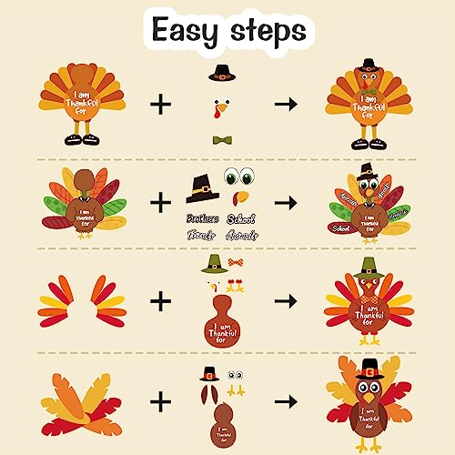 AKEROCK Make-a-Turkey Thanksgiving Sticker Crafts for Kids - 36 Sheets, 4 Designs