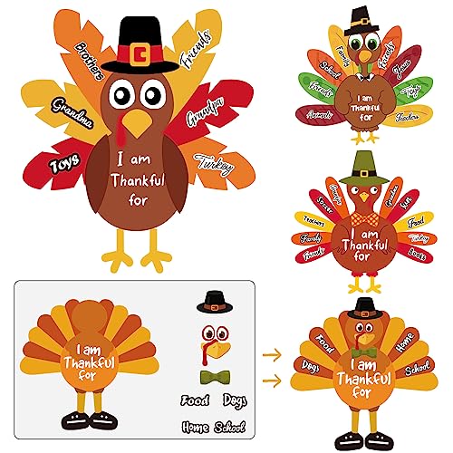 AKEROCK Make-a-Turkey Thanksgiving Sticker Crafts for Kids - 36 Sheets, 4 Designs