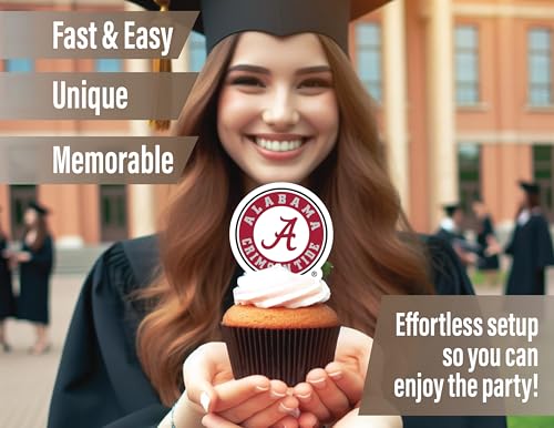 Alabama Crimson Tide Cupcake Toppers - 24 Pack for Game Day, Graduation & Birthday Parties by PartyKandy