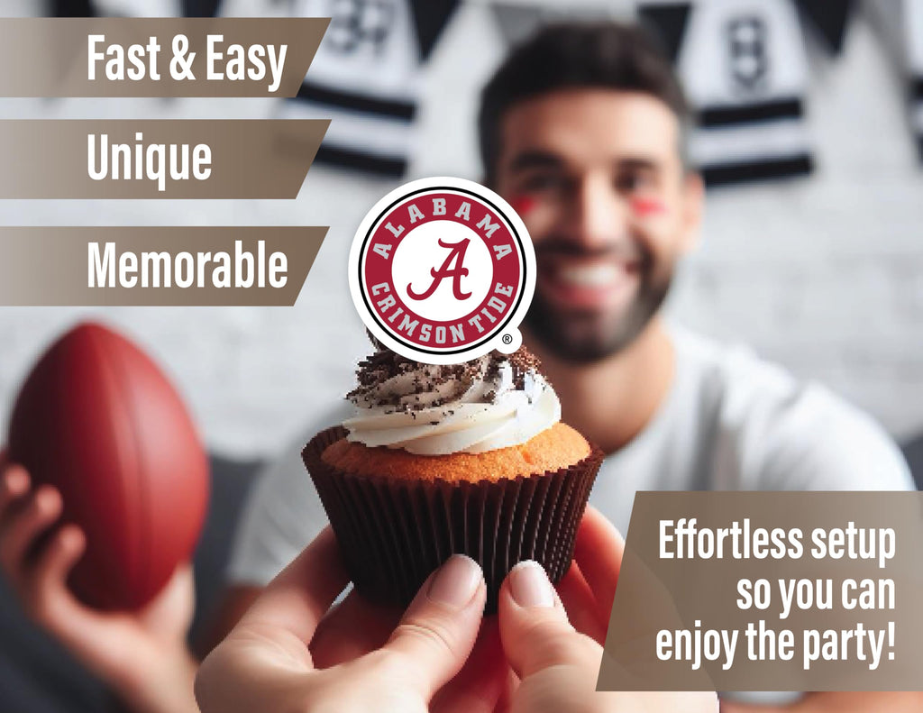 Alabama Crimson Tide Cupcake Toppers - 24 Pack for Game Day, Graduation & Birthday Parties by PartyKandy