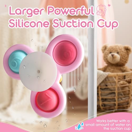 ALASOU 3-Pack Suction Cup Spinner Toys for Toddlers - Sensory Spinning Tops for 1-2 Year Olds - Bath and Travel Fun