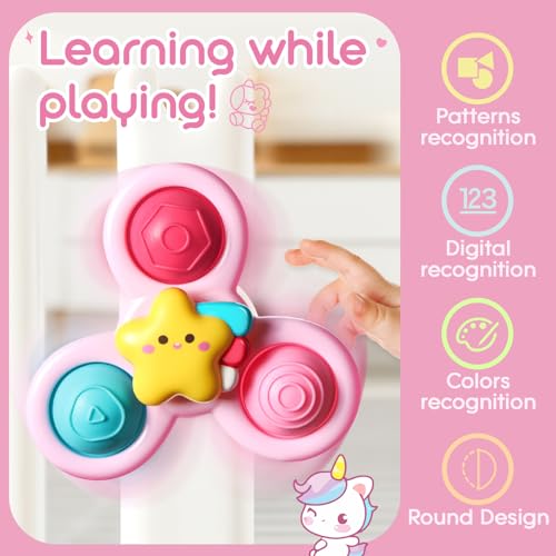 ALASOU 3-Pack Suction Cup Spinner Toys for Toddlers - Sensory Spinning Tops for 1-2 Year Olds - Bath and Travel Fun