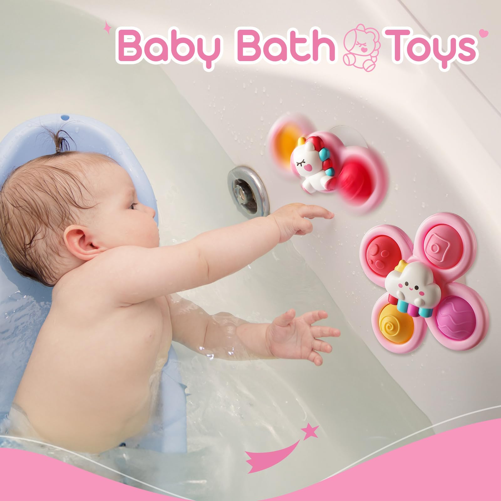 ALASOU 3-Pack Suction Cup Spinner Toys for Toddlers - Sensory Spinning Tops for 1-2 Year Olds - Bath and Travel Fun