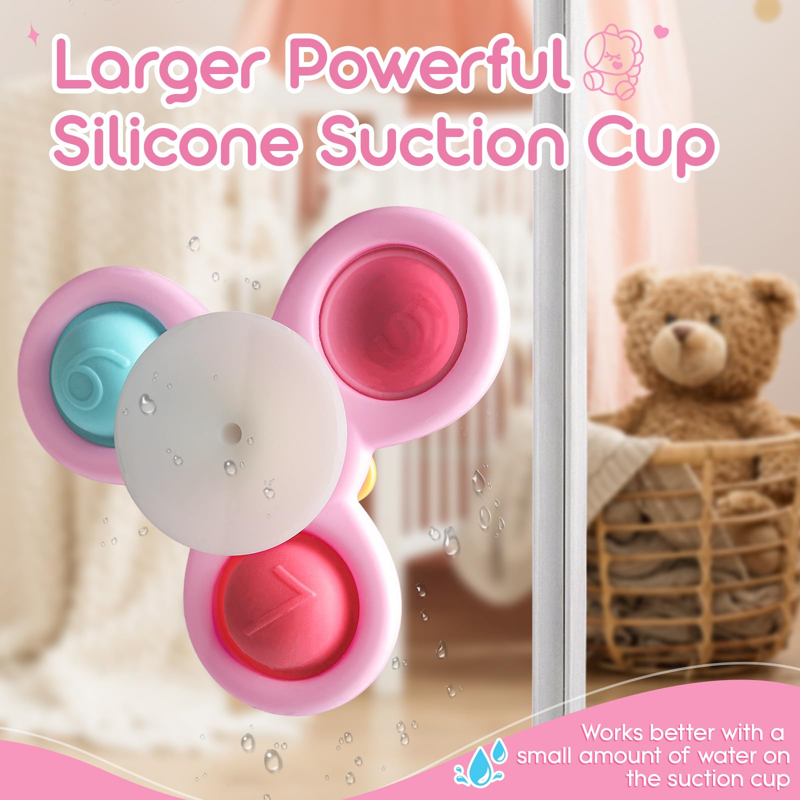 ALASOU 3-Pack Suction Cup Spinner Toys for Toddlers - Sensory Spinning Tops for 1-2 Year Olds - Bath and Travel Fun