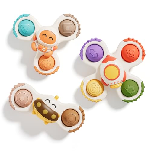 ALASOU 3-Pack Suction Cup Spinner Toys for Toddlers 1-3 - Sensory Travel Toys for 1 Year Old Boys Girls