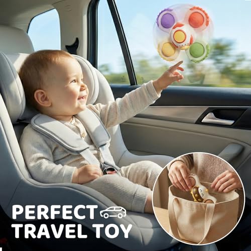 ALASOU 3-Pack Suction Cup Spinner Toys for Toddlers 1-3 - Sensory Travel Toys for 1 Year Old Boys Girls
