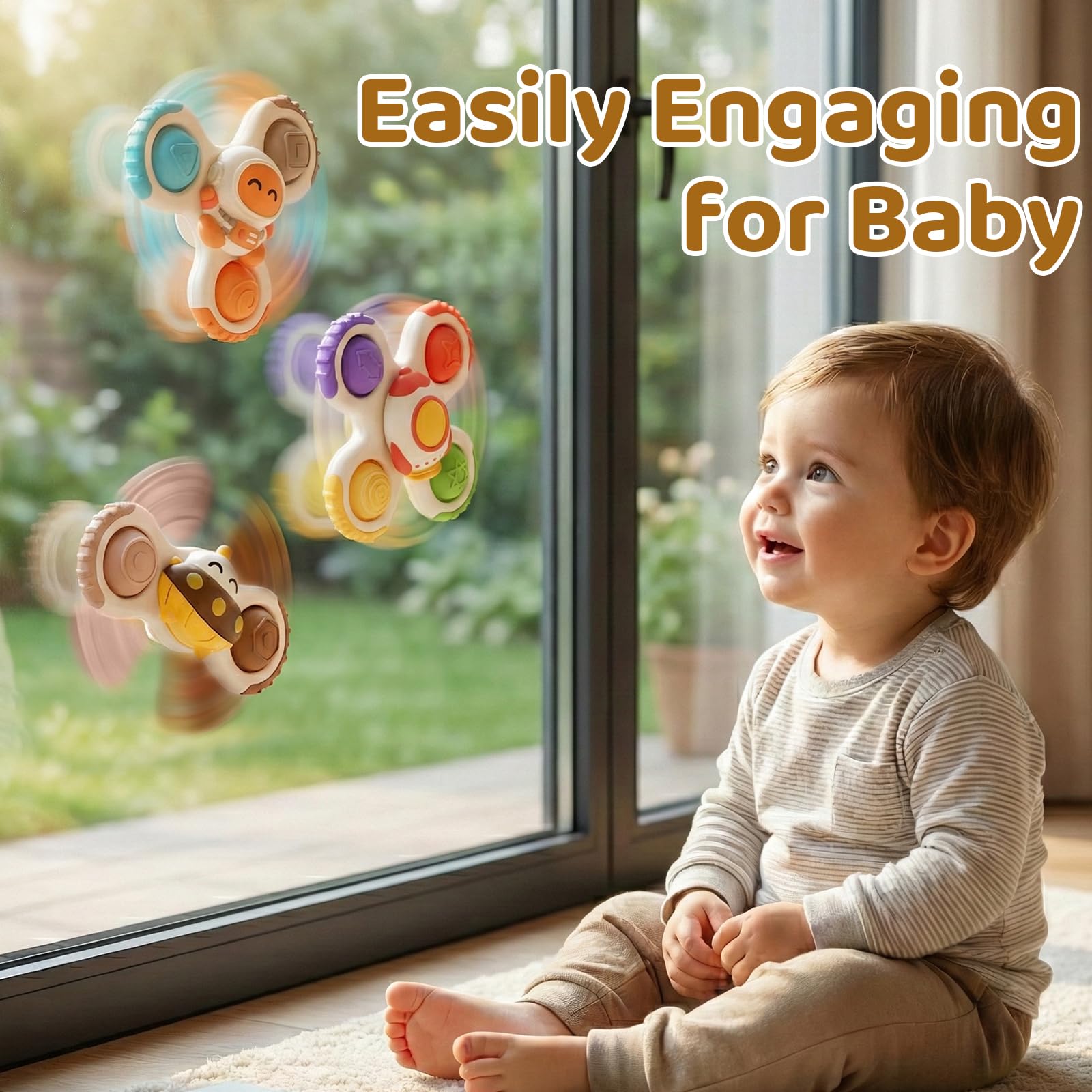 ALASOU 3-Pack Suction Cup Spinner Toys for Toddlers 1-3 - Sensory Travel Toys for 1 Year Old Boys Girls
