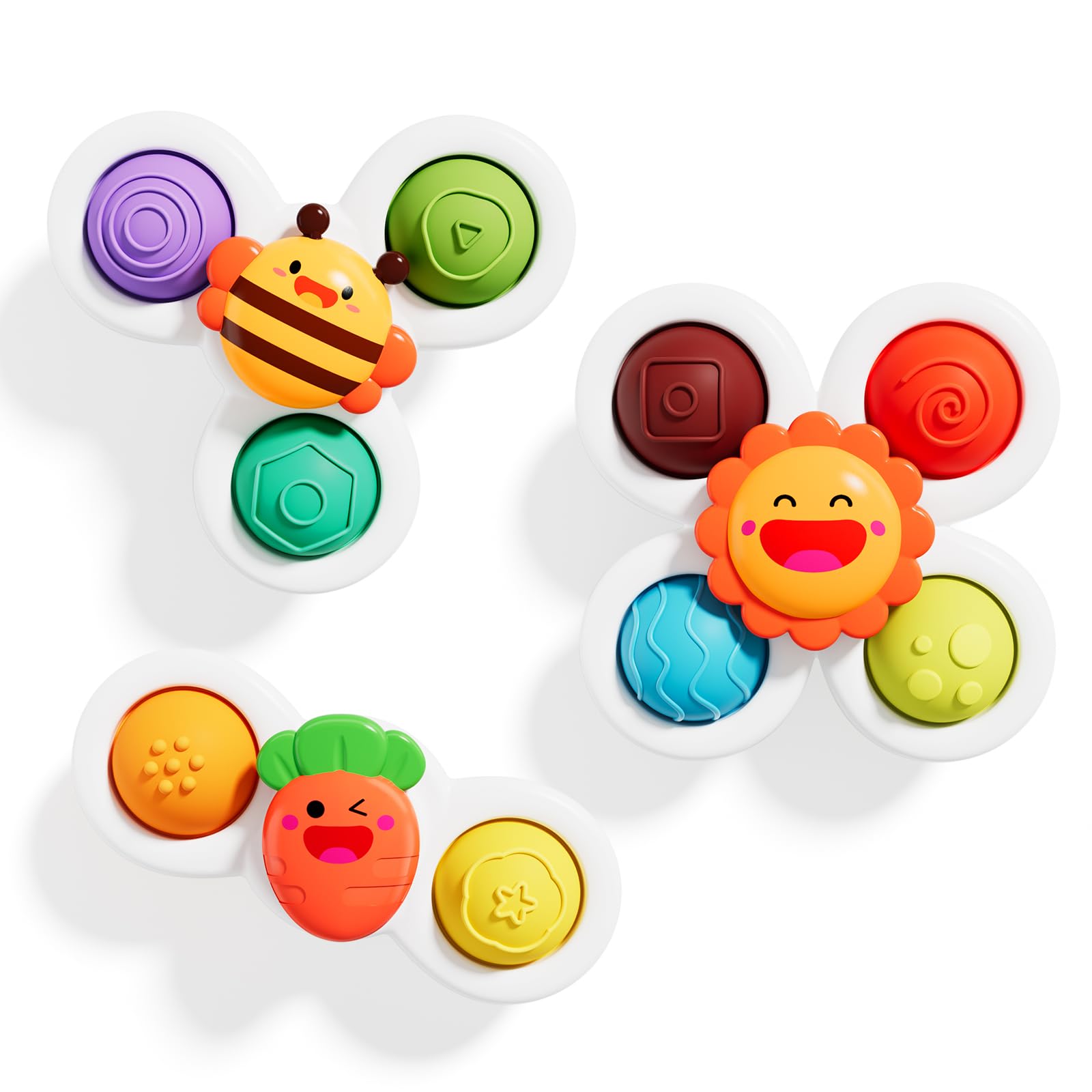 ALASOU 3-Pack Suction Cup Spinner Toys – Sensory Travel Toys for 1-3 Year Olds, Baby Bath Toy, Birthday Gift