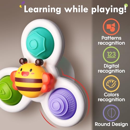 ALASOU 3-Pack Suction Cup Spinner Toys – Sensory Travel Toys for 1-3 Year Olds, Baby Bath Toy, Birthday Gift