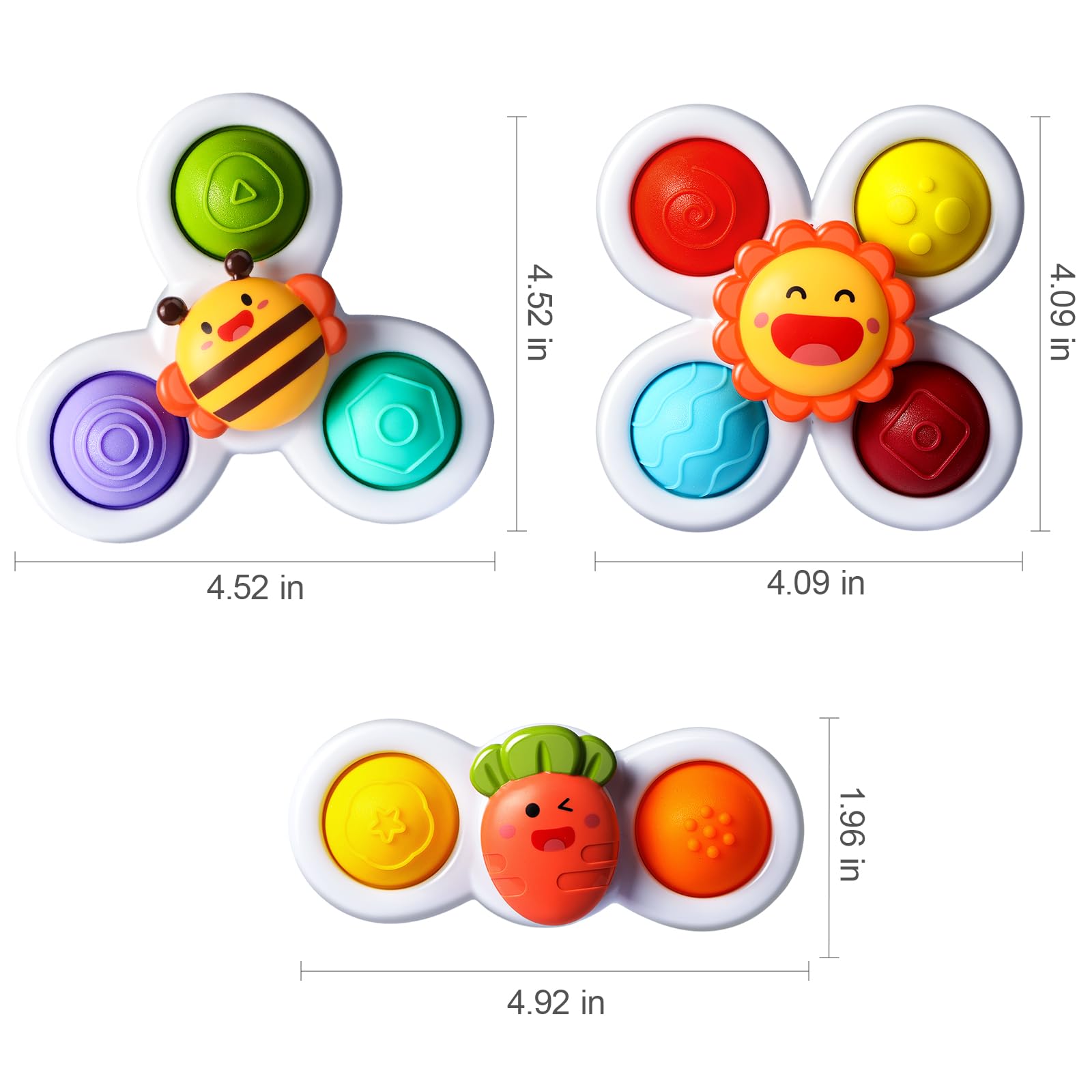 ALASOU 3-Pack Suction Cup Spinner Toys – Sensory Travel Toys for 1-3 Year Olds, Baby Bath Toy, Birthday Gift