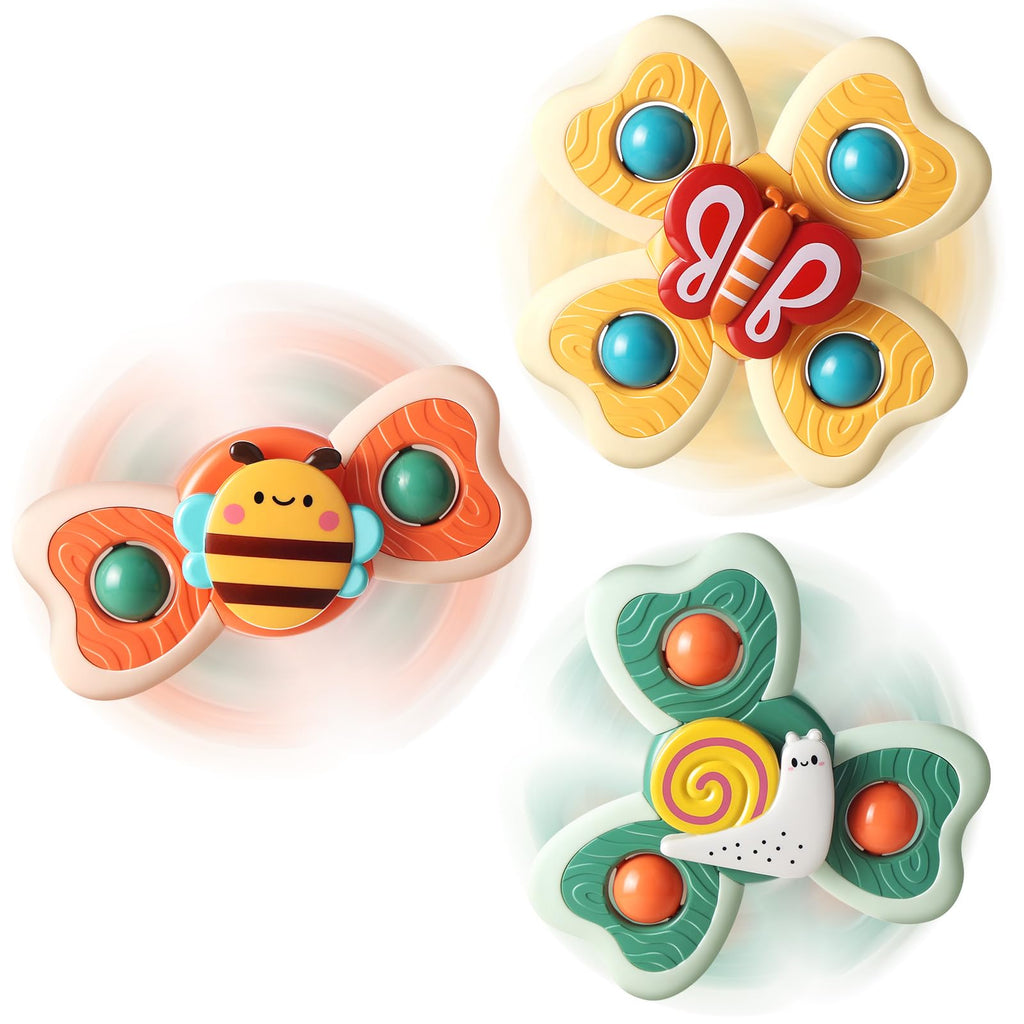 ALASOU 3-Pack Suction Cup Spinner Toys – Spinning Tops for Toddlers 1-2 Years, Bath and Travel Toy for Boys and Girls