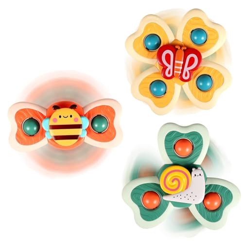 ALASOU 3-Pack Suction Cup Spinner Toys – Spinning Tops for Toddlers 1-2 Years, Bath and Travel Toy for Boys and Girls