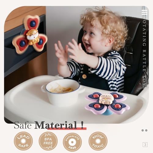 ALASOU 3-Piece Suction Cup Spinner Toys for Toddlers 1-3 Years | Spinning Tops for Bath, Travel & Sensory Play