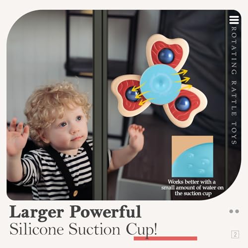 ALASOU 3-Piece Suction Cup Spinner Toys for Toddlers 1-3 Years | Spinning Tops for Bath, Travel & Sensory Play
