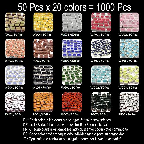 ALEA Mosaic Handmade Ceramic Tiles – 1000 Pieces, 20 Colors, 5x5x3mm for Art and Crafts