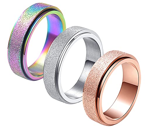 ALEXTINA Anxiety Ring - 6mm 8mm Stainless Steel Spinner Ring for Stress Relief (Multiple Finishes)