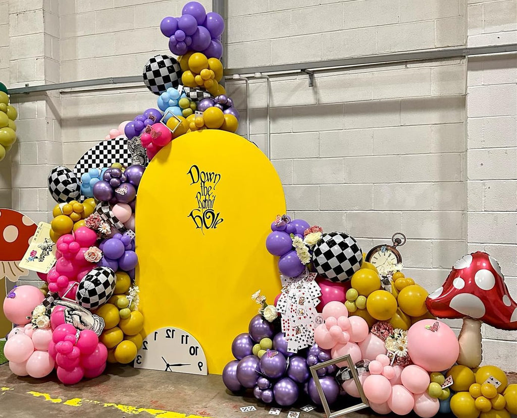 Alice in Wonderland Balloon Garland Arch Kit – 163pc Purple Pink Rainbow & Chessboard Foil Balloons for Onederland Birthday and Tea Party Decor