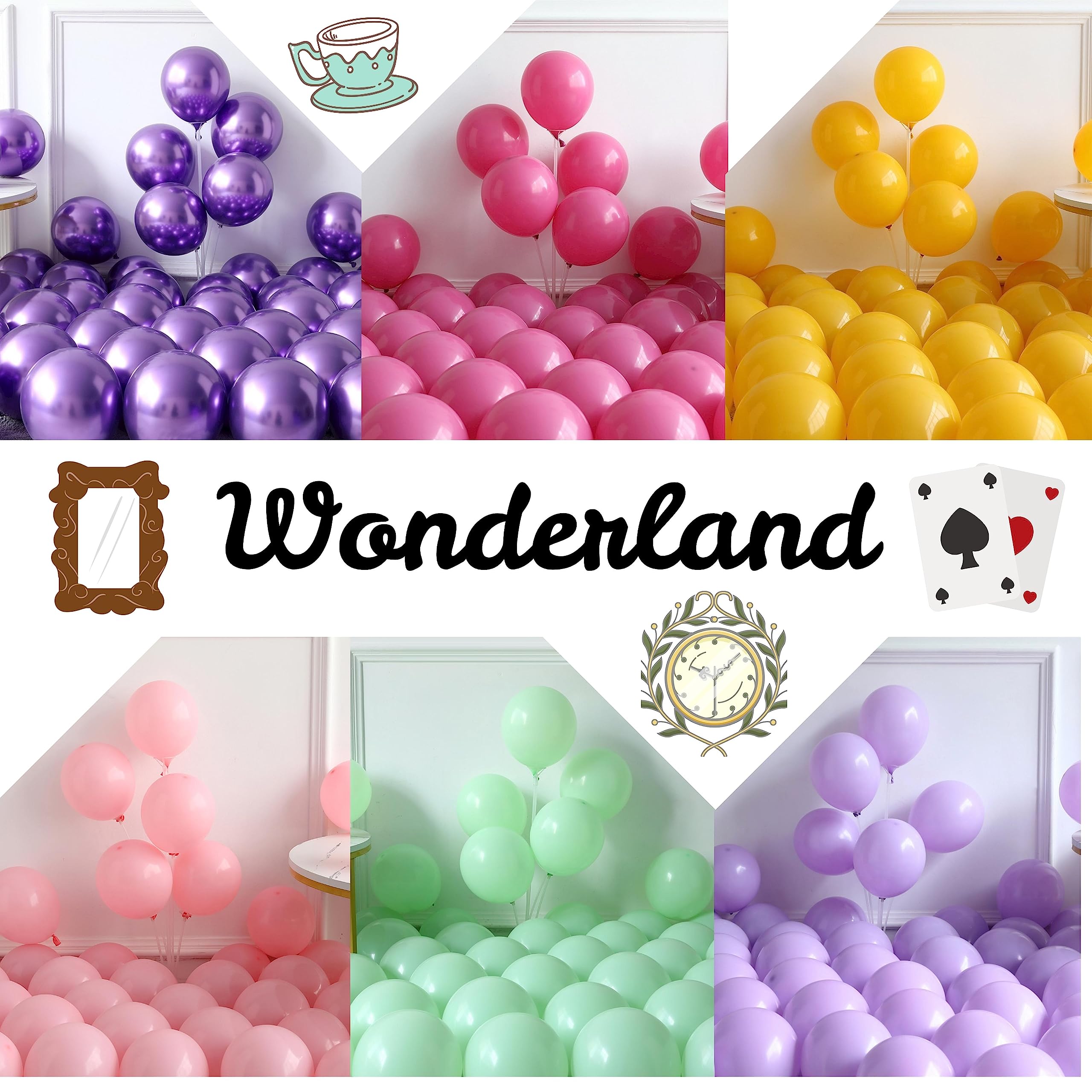 Alice in Wonderland Balloon Garland Arch Kit – 163pc Purple Pink Rainbow & Chessboard Foil Balloons for Onederland Birthday and Tea Party Decor