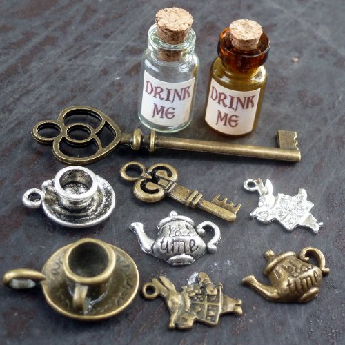 Alice in Wonderland Potion Bottles with Corks – 6-10pc Party Favors & DIY Jewelry Charms