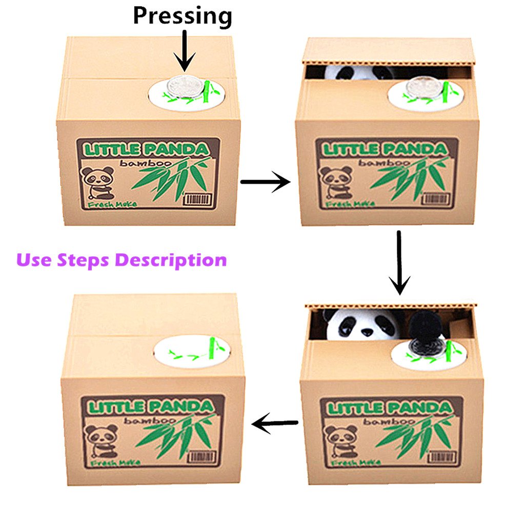 ALIMITOPIA Vocal Mischief Stealing Coin Bank - Cartoon Panda Piggy Bank, Holds 40 Coins, Requires 2 AA Batteries