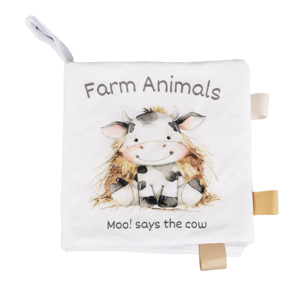 Ali+Oli Baby Cloth Book – Soft Sensory Crinkle Toy with Taggies for Infants 0–12 Months, Farm Animal Theme