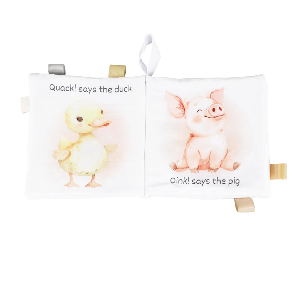 Ali+Oli Baby Cloth Book – Soft Sensory Crinkle Toy with Taggies for Infants 0–12 Months, Farm Animal Theme