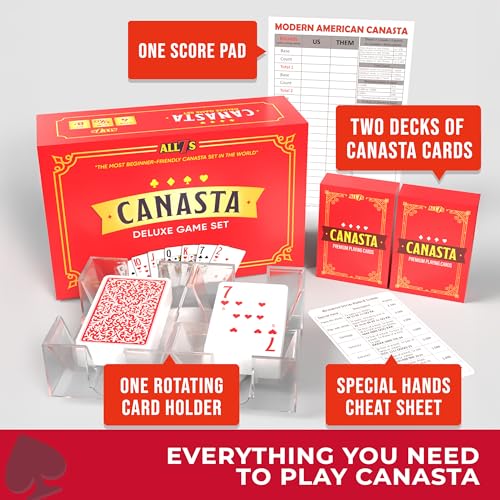 All7s Deluxe American Canasta Set with Rotating Tray – Large Print Cards for Seniors