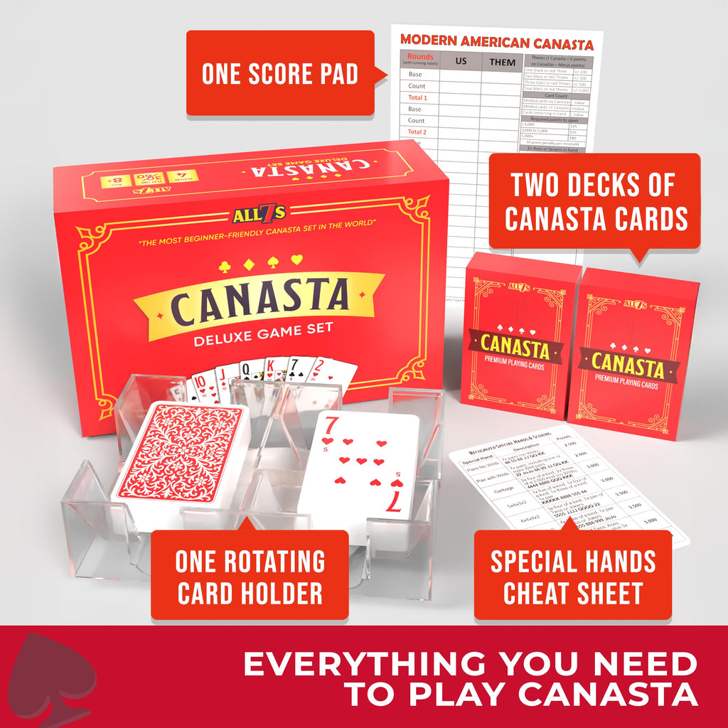 All7s Deluxe American Canasta Set with Rotating Tray – Large Print Cards for Seniors