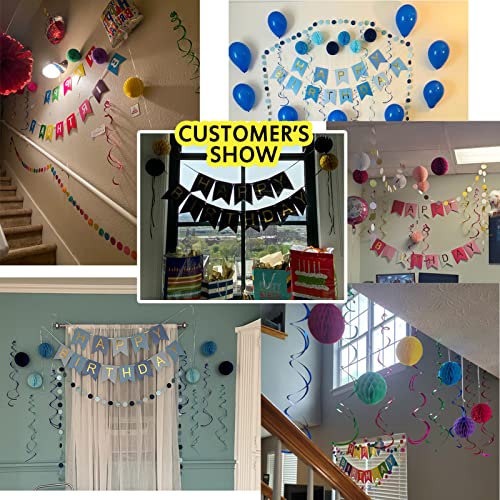 ALLFUN Rainbow Birthday Banner Set with Honeycomb Balls, Metallic Swirls, and Circle Garland
