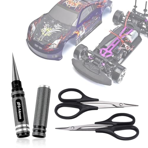 AllinRC RC Body Reamer Hole Puncher Combo Set – 0-14mm Adjustable Reamer, Straight & Curved Scissors (Black)