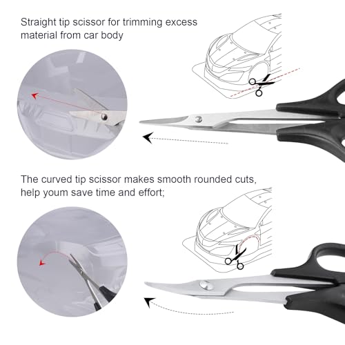 AllinRC RC Body Reamer Hole Puncher Combo Set – 0-14mm Adjustable Reamer, Straight & Curved Scissors (Black)