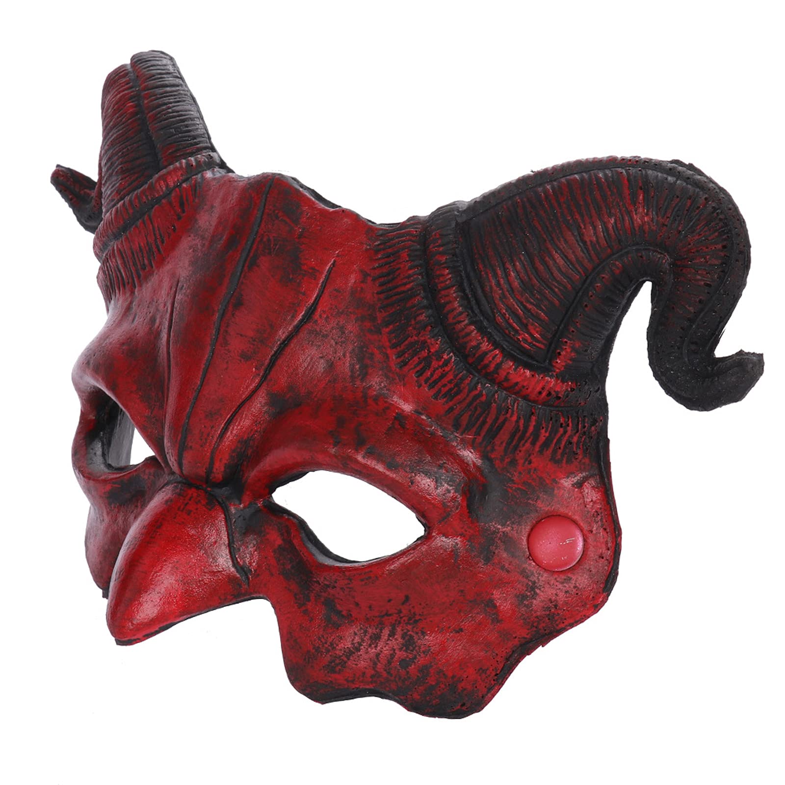 Alodidae Demon Half Face Mask – Realistic Red Devil with Horns for Halloween