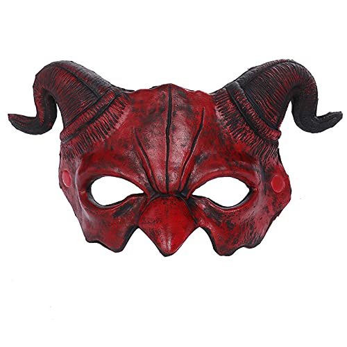 Alodidae Demon Half Face Mask – Realistic Red Devil with Horns for Halloween