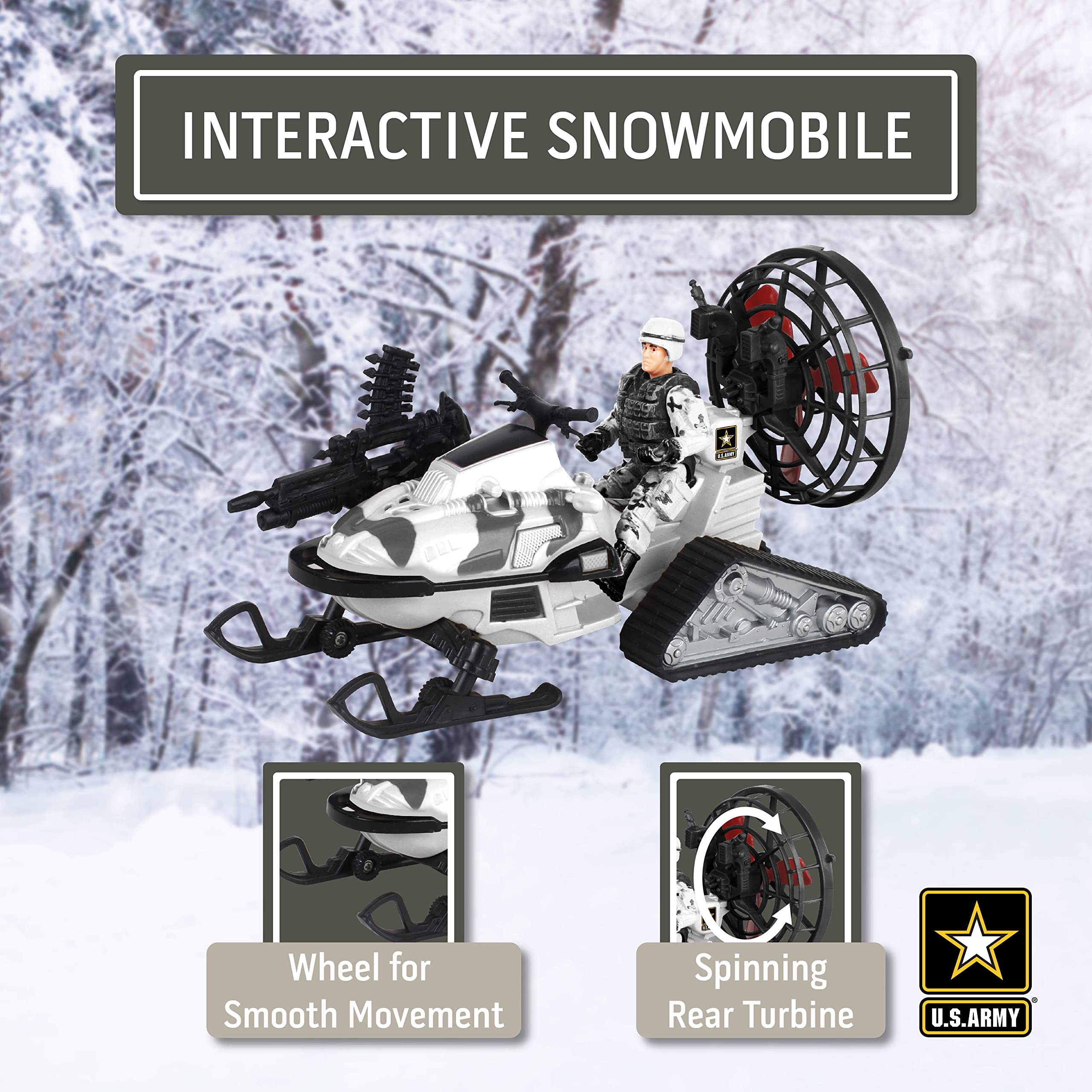 Alpine Assault Play Set – 11-Piece Army Snowmobile Toy with Poseable Soldier & Accessories for Kids 3+